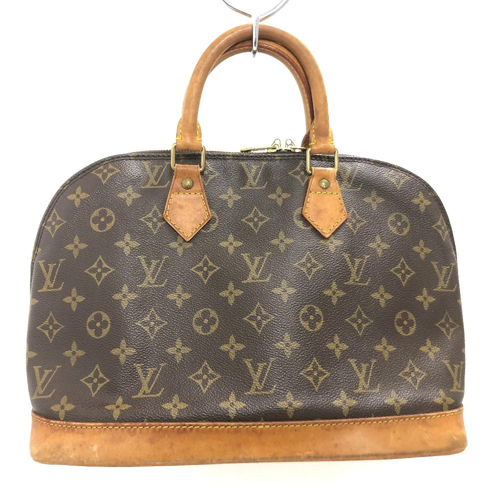 Louis Vuitton Monogram Alma Top Handle Bag Key Canvas Leather Brown